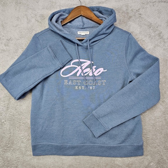 Aeropostale Tops - Aeropostale East Coast Hoodie Blue M Women's Cropped Logo Pullover‎ Sweatshirt
